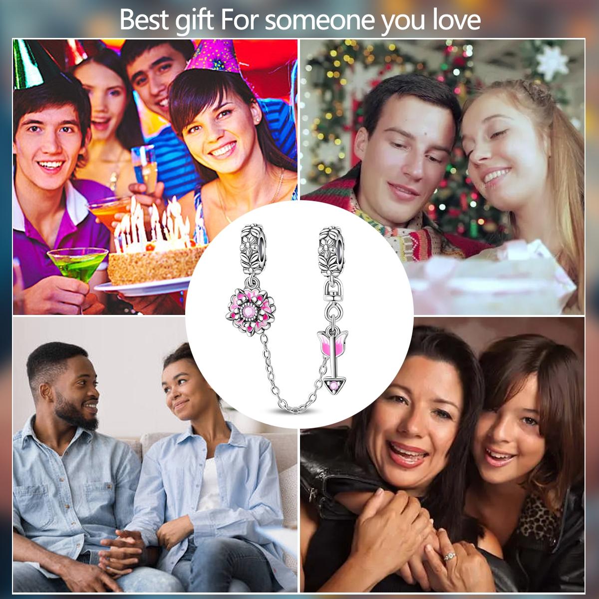 Single Piece Flower Safety Chain Charm, Dragonfly Cherry Blossom Arrow Design, Botanical Floral Jewelry for Pandora Bracelet