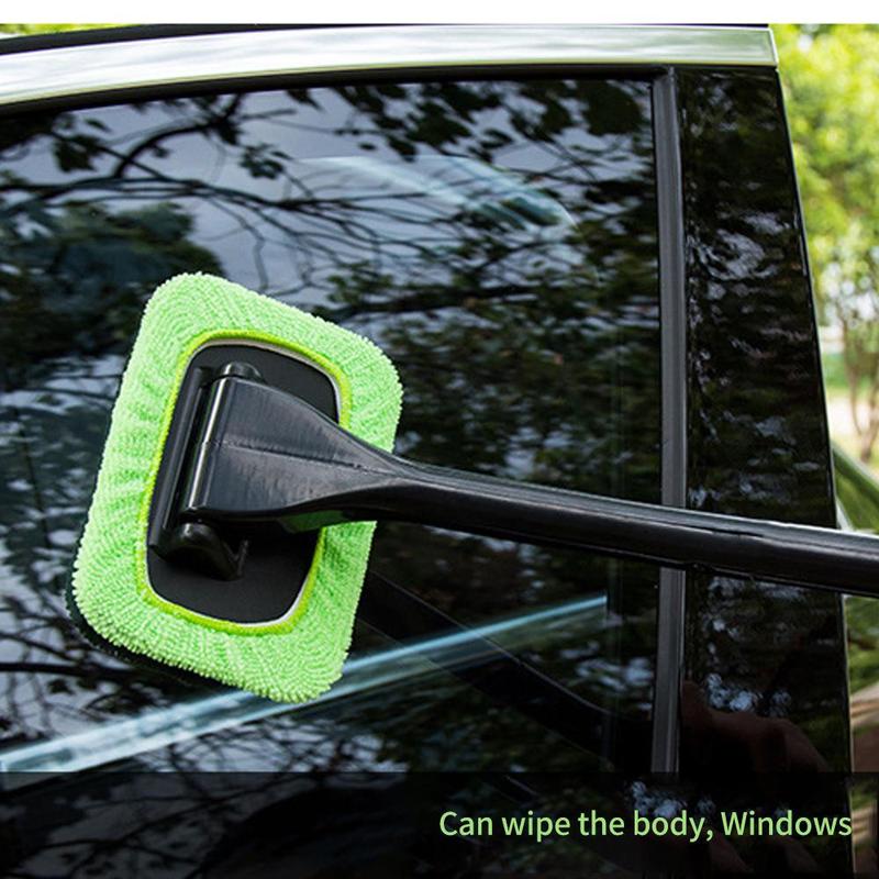 Glass Washer Brush for Dry & Moist Wipe, Adjustable Glass Cleaning Brush with Long Handle, Car Windshield Brush, Car Window Cleaning Tool, Reusable