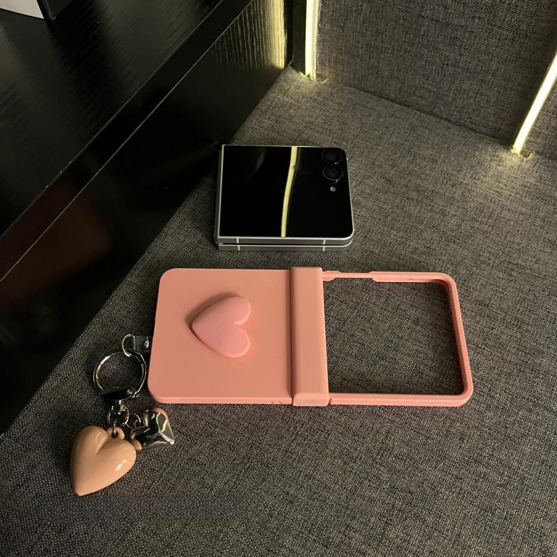 Soft & Cute Pink Soft-Touch Small Heart Charm Flip Foldable Anti-Drop Protective Case for Samsung Galaxy Z Flip 7 FE / Z Flip 7 / Z Flip 6 / Z Flip 5