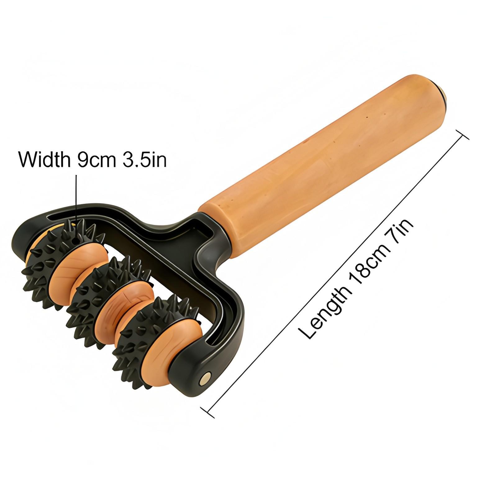 Wooden Waist Soft Gel Roller Massager, Three-Wheel Rolling Massage Tool, Full Body Acupoint Brush, Whole Body Rollers Massager Car