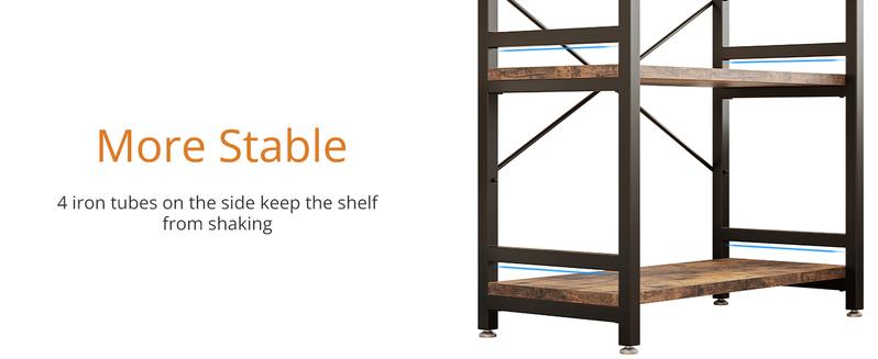 IRONCK Bakers Rack with Power Outlet, Microwave Stand with Storage, Coffee bar with 9 Hooks, 5 Tier Large Storage Capacity and Strong Metal Material for Kitchen, Vintage Brown Easy to Assemble