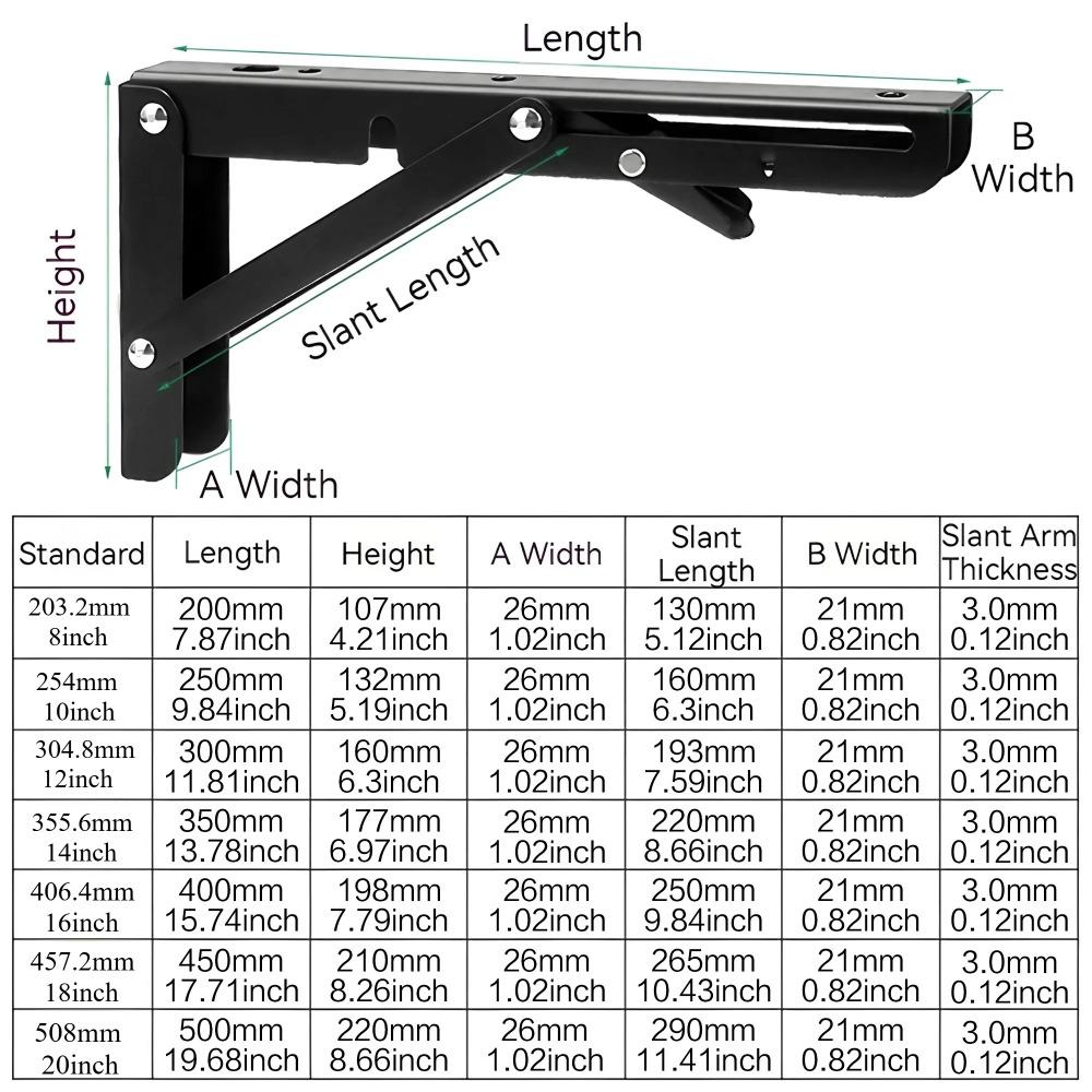 Heavy Duty Adjustable Wall Mount Shelf Brackets Set, Foldable Rustproof Space Saving Kitchen Storage Rack, Easy Install Corrosion Resistant Industrial Grade Extendable Shelf Support for Indoor Outdoor Use, Wall Mounted Shelf