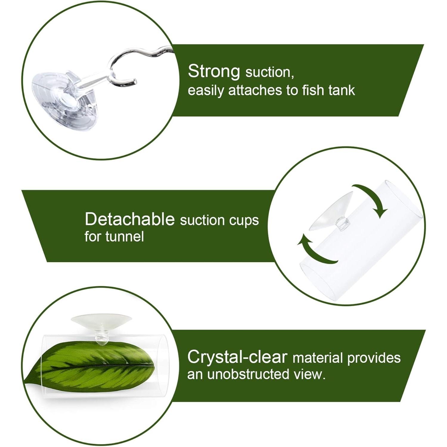 Acrylic Betta Hammock Tunnel Hideout, Clear Aquarium Tunnel Decor with Soft Faux Leaf Bed, Fish Tank Cave & Resting Spot for Bettas (S Size — 3.14” × 1.57” OD)