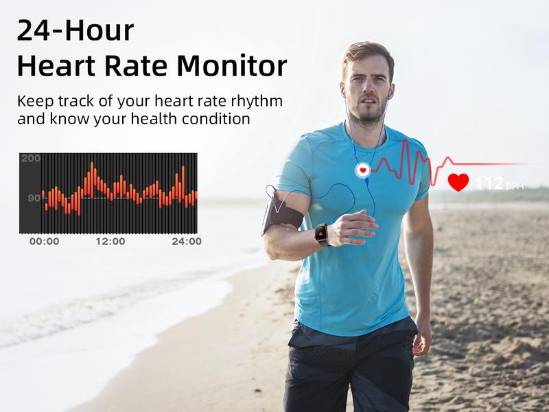 Mingdaln Men's Women's Smart Watch 1.83 Inch Touch Screen Fitness Watch with Fitness Tracker, Heart Rate/Sleep/Oxygen/Blood Pressure, IP67 Waterproof Sports Watch for Android Ios Devices