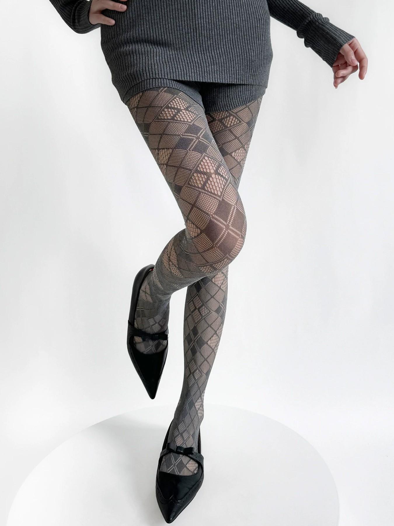 Rhombus Grace Net Pantyhose for Women, High Elasticity Anti-Pick, Vintage Slimming Commuter Style, Full-Length Fashion