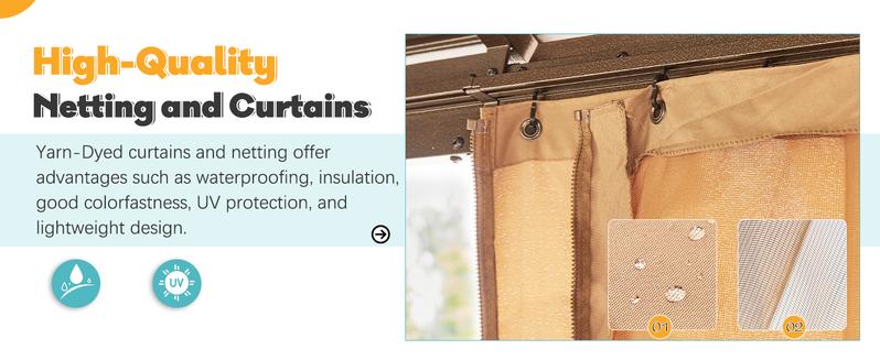 EROMMY Hardtop Gazebo with Galvanized Steel Roof, Double Metal Roof Gazebo with Aluminum Frame, Outdoor Gazebo with Curtains and Nettings, Canopy and Sunshade for Patio, Lawns, Backyard,Outdoor Furniture on Clearence