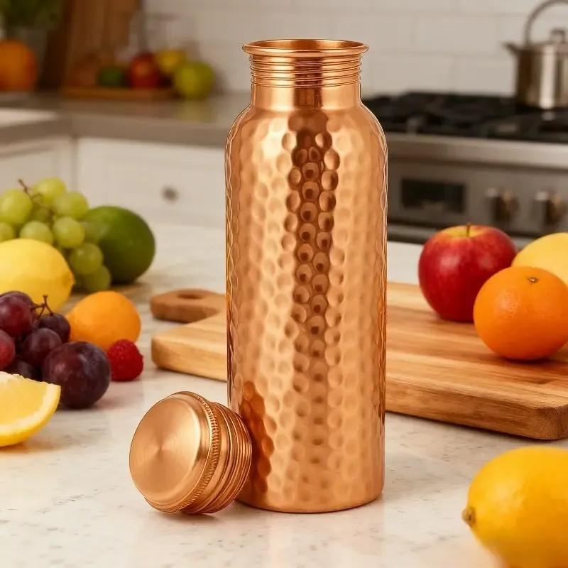 34 Oz (1000ML) Copper Water Bottle, Elegant Hammered Design, Leak-Proof Lid, Durable & Hygienic, Handmade in India, Reusable, Ideal for Fitness Enthusiasts