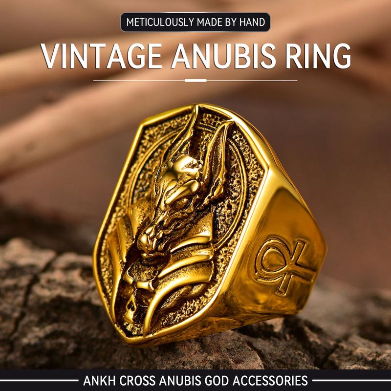 U7 Anubis Rings Vintage Ankh Cross Amulet Chunky Ring Ancient Egyptian Jewelry for Men U7 Anubis Rings Vintage Ankh Cross Amulet Chunky Ring Ancient Egyptian Jewelry for Men