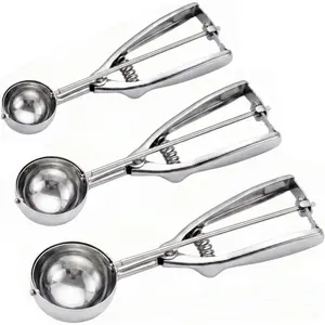 3Pcs 18/8 Stainless Steel Cookie Scoop Set, Ice Cream Scooper with Trigger Release Cookie Dough Scoop for Baking