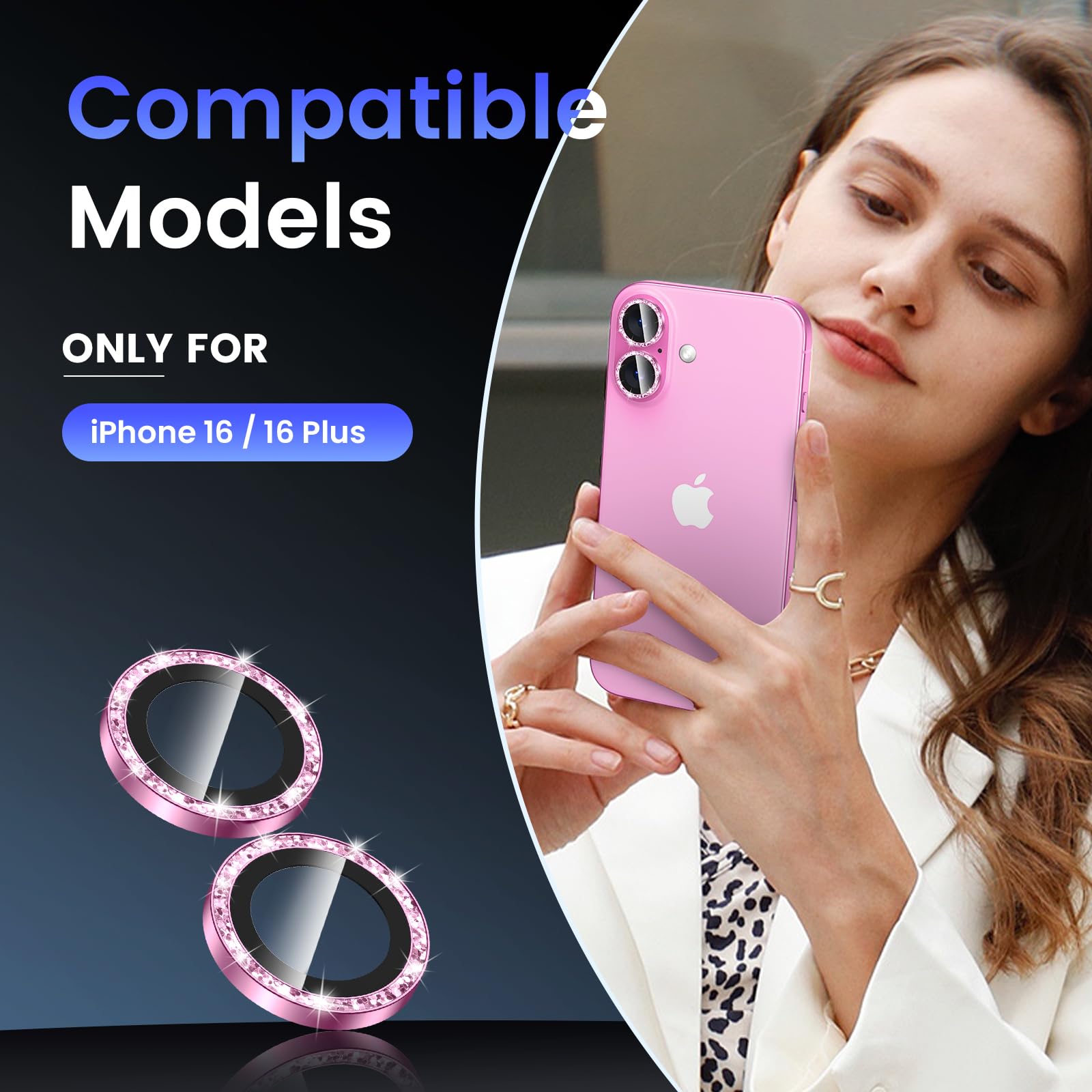 Camera Lens Protector Bling Compatible for iPhone 16 /iPhone 17 /iPhone 16 Plus , Protective 9H Tempered Glass Camera Cover Screen Protector Metal Ring Decoration Accessories