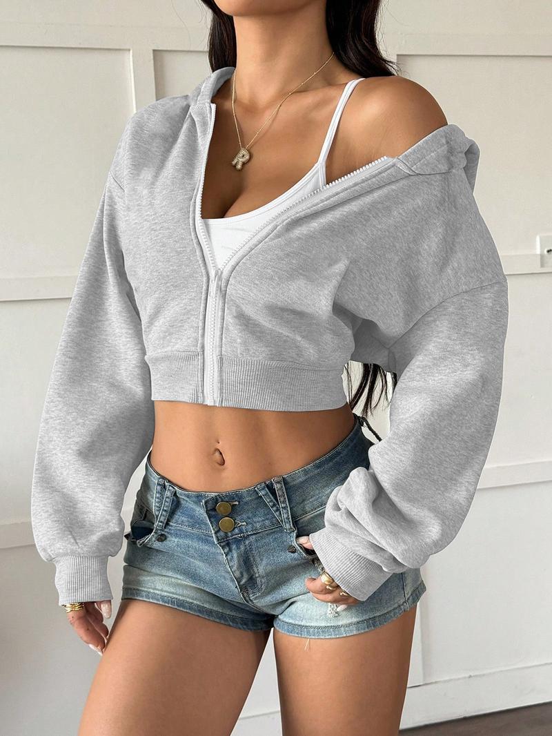 Women's Cropped Zip Hoodie Coat, Regular Fit Casual Streetwear Top, for Fashion Daily Wear