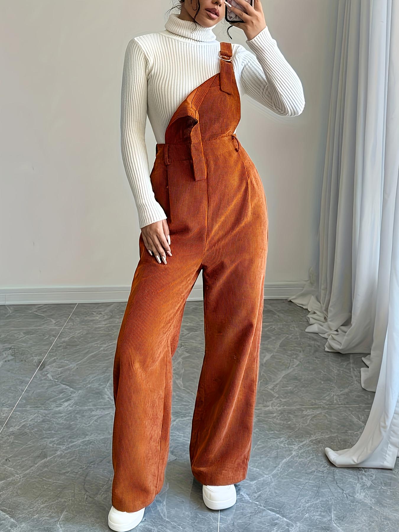 Women's Casual Woven Jumpsuit Overalls with Adjustable Straps, Button Front Design, Fitted Style for Fall & Winter Seasons