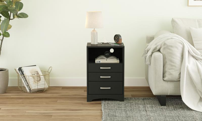 Vabches 3 Drawers Black Nightstand with Charging Station, Side Table with Open Storage Bedside End Table Night Stand Storage Cabinet for Bedroom Vabches 3 Drawers Black Nightstand with Charging Station, Side Table with Open Storage Bedside End Table Night Stand Storage Cabinet for Bedroom