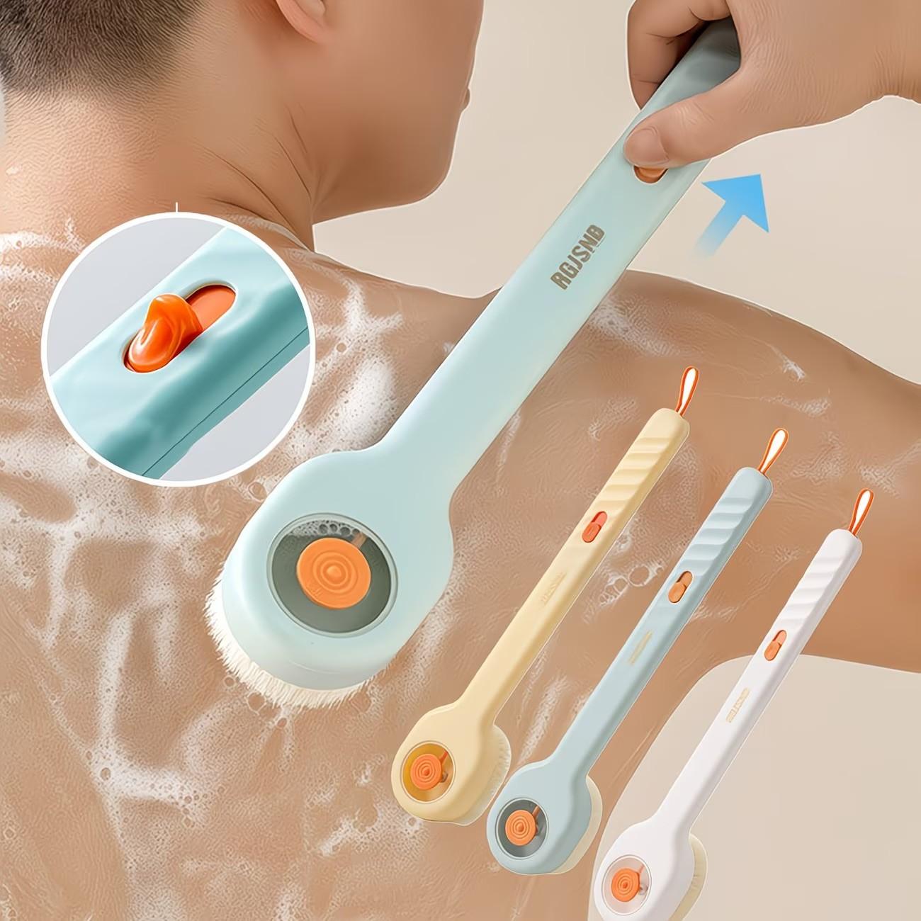 Liquid-Filled Long Handle Bath Brush With Soft Bristles, Body Wash Dispenser Back Scrubber, Multi-Purpose Shower Exfoliating Tool For Full Body Cleaning & Dead Skin Removal, Bathroom Supplies, Bathroom Essentials