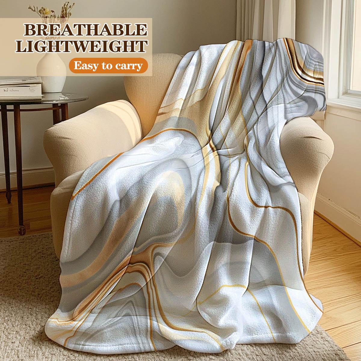 and Gold Marble Pattern Flannel Blanket, Soft and Cozy, Breathable and Warm, Sofa and Bedroom Decor, Gift for Holidays