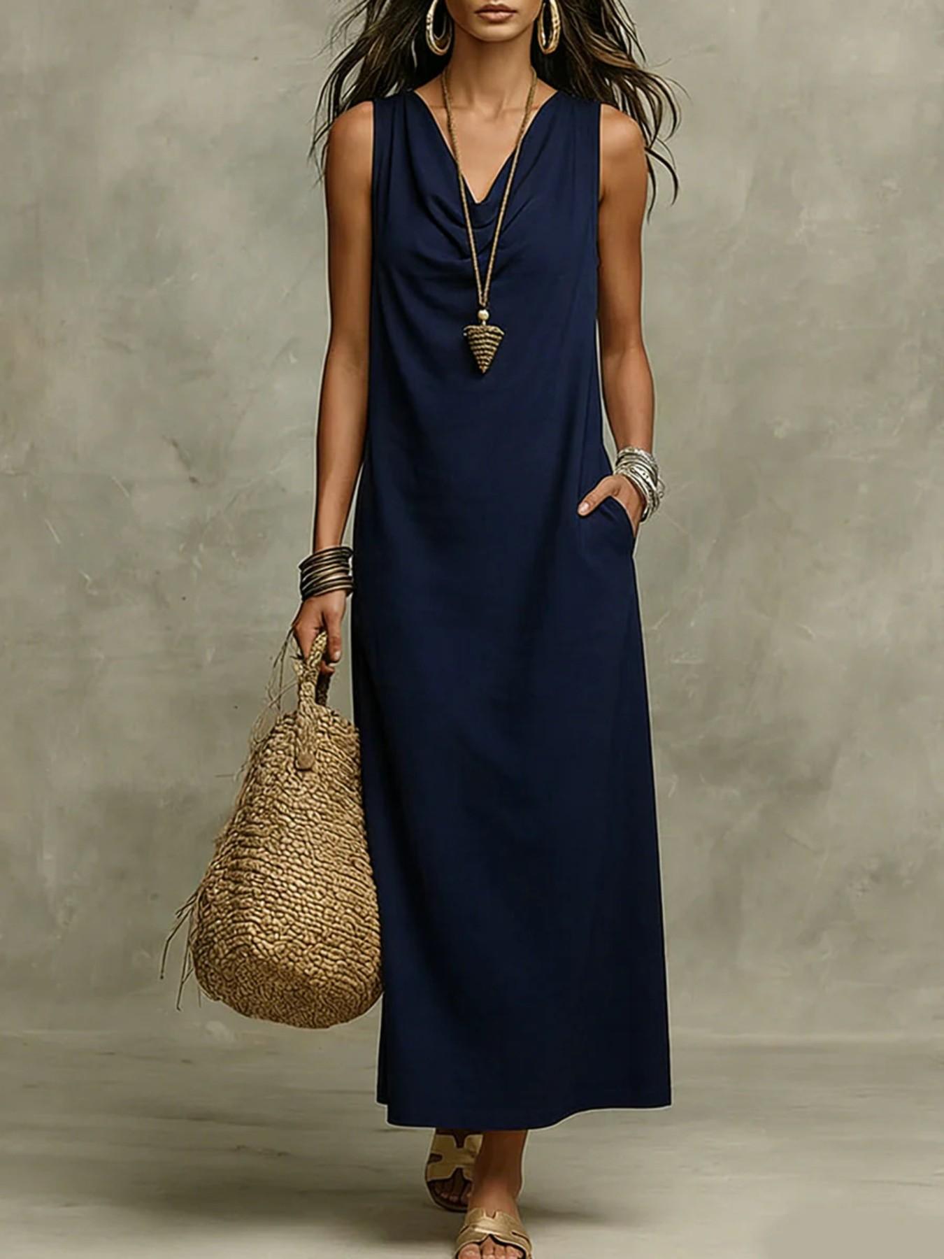 2026 New Alien Express Swinging Neck Sleeveless Loose Pocket Casual Dress, Women's Fashionable Daily Wear, Comfortable and Stylish