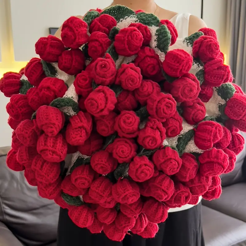 Finished Crocheted Flower Bouquet Blanket - Mixed Fibers Rose Throw with Crochet Edging, Machine Washable Bedspread, Whimsical Home Decor, Contemp Art Gift for Mom, Wedding Anniversary Birthday Room & House Decor