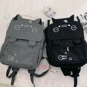 Cute Kitten Backpack Harajuku Kawaii Fish Cat Print Student School Bag Men Women Cartoon Popular Large Capacity Travel Backpack