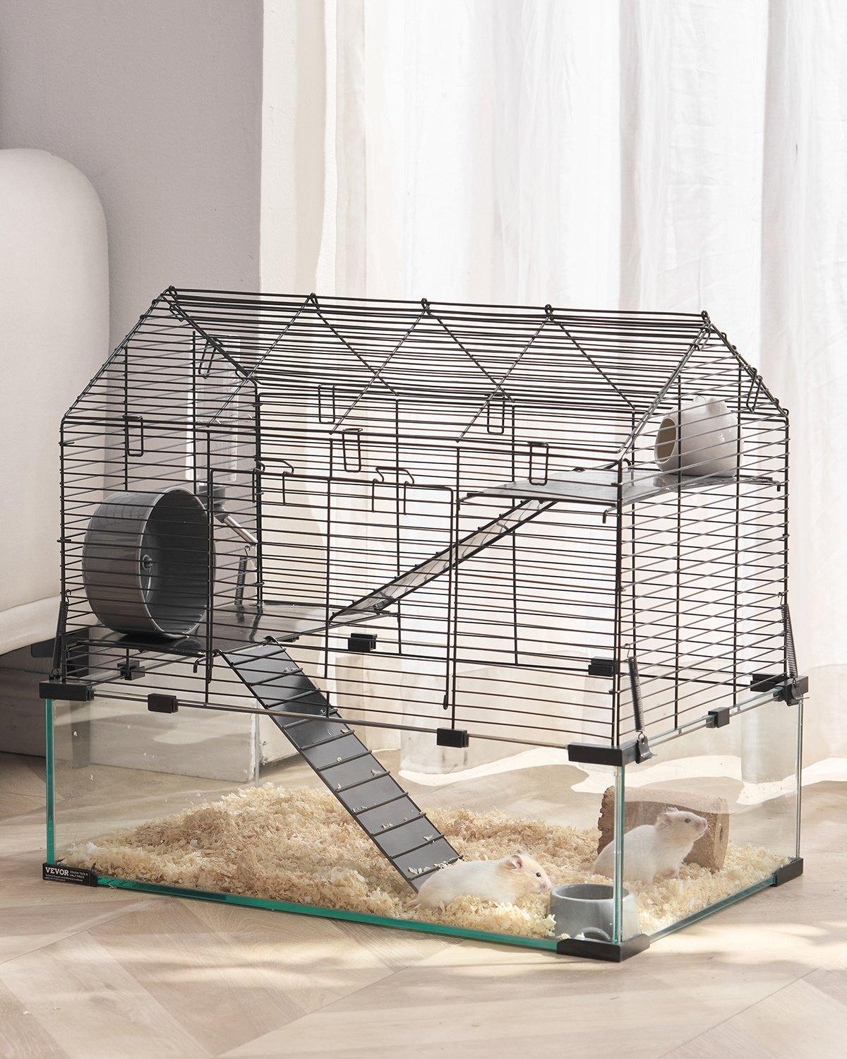 fathersdaygift  VEVOR Hamster Cage, 360 Viewing Transparent Hamster Habitats, Small Animal Cage, 22.8x 15x 21.3 in, Ventilated Pet Mouse Cages with Water Bottle, Portable Hamster House for Rats, Guinea Pigs