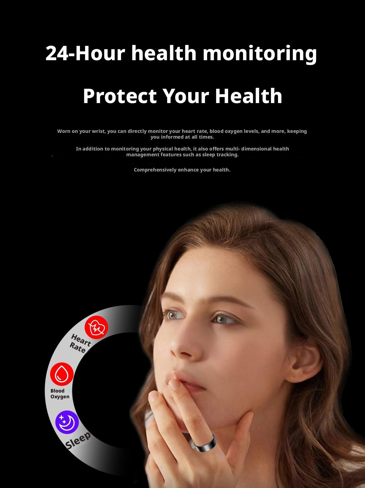 Wearable Smart Ring Tracker, Rechargeable & Long Battery Life Fitness & Activity Tracker with 24H Heart Rate Tracking, HRV, Blood Oxygen, Sleep Monitoring, Real-Time Data Sync to Phone, Gesture Control, Waterproof for Sports Wellness, Unisex Adults, Pedom