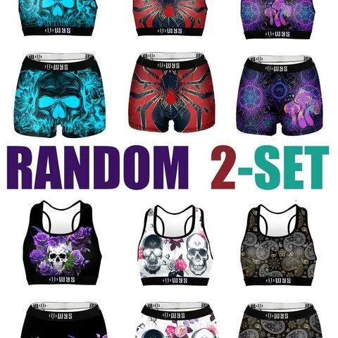 RANDOM  2-SET  Women's Sports Bra Set, High Waist Wireless Underwear, Halloween Skull Pattern, Breathable Quick-Dry, Gym Yoga Running Swim, Sporty Bra Set, Sportswear Set, Sports Clothes, All Season Activewear, Sportswear Clothing