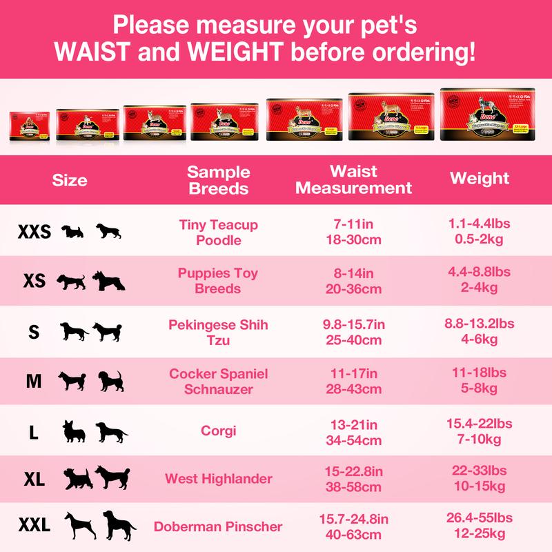 DONO: Disposable Male Female Dog Wraps Diapers,Rapid-Dry Gel Technology,Super Absorbent,Breathable,Simple To Use,Not Easy To Slide,Multiple Sizes And Package Quantities,Cute Dog Paw Print Pet Products，pamper dog