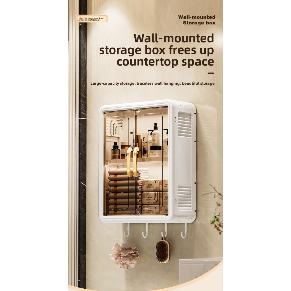 Dustproof Wall-mounted Storage Box for Toiletries, Tissue, Shower Gel, Shampoo, etc., No-drill Wall-mounted Storage Box for Bathroom, Toilet, and Shower Room