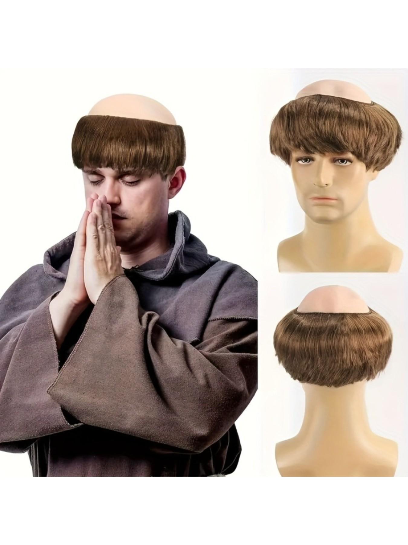Bald Head Wig Monk Wig Bald Hat Monastic Costume Wig for Halloween, Perfect for Role-Playing and Festive