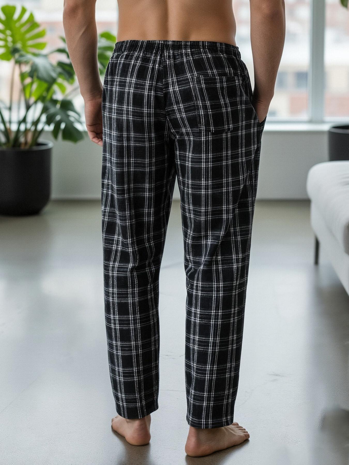 Men's Plaid Lounge Pants - Soft & Comfortable Sleepwear with Straight Cut and Drawstring Waist, Suitable for Daily Home Wear and Outdoor Strolls, Loungewear