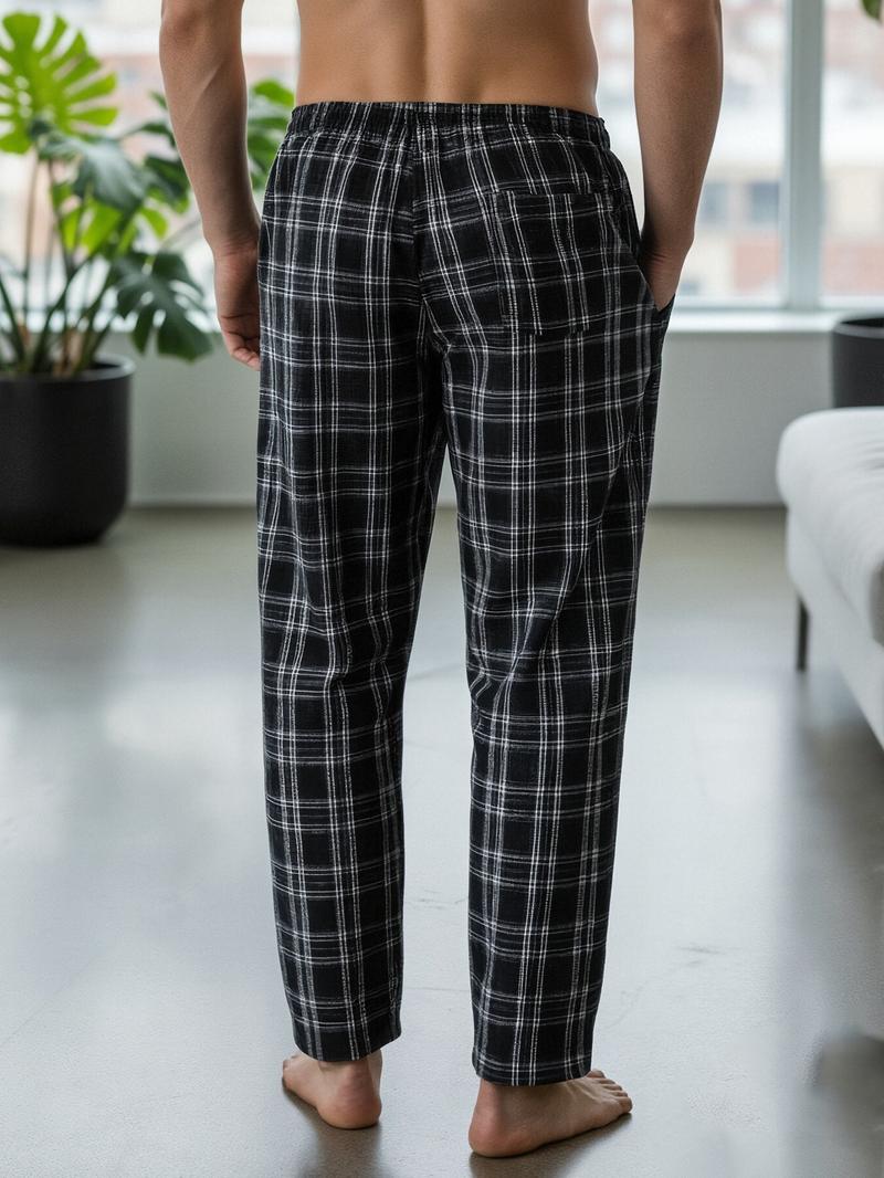 Men's Plaid Lounge Pants - Soft & Comfortable Sleepwear with Straight Cut and Drawstring Waist, Suitable for Daily Home Wear and Outdoor Strolls, Loungewear
