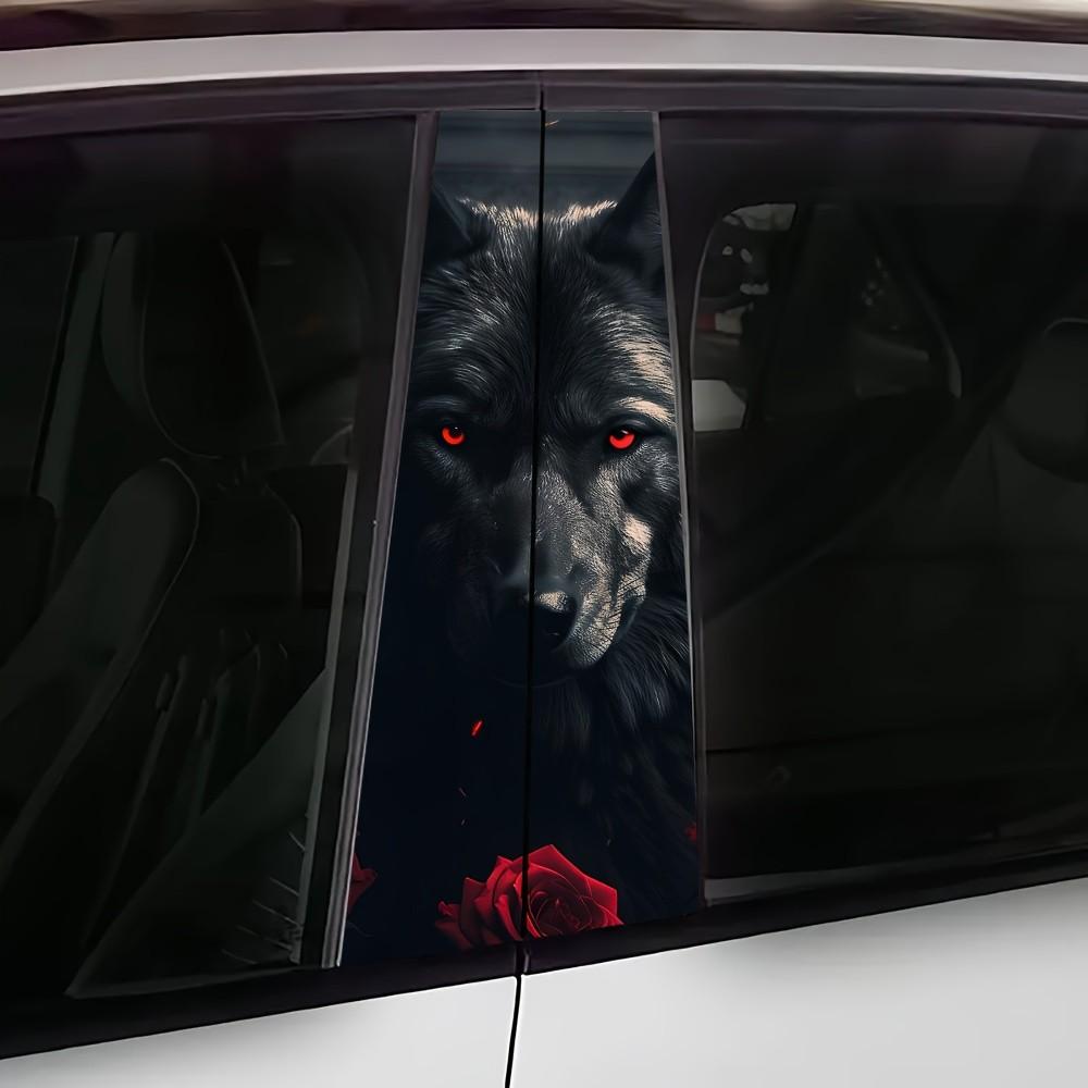 Edgy Tough Guy B Pillar Decal - Black Wolf Rose Red Eyes 3D Realistic Universal Window Pillar Modification Sticker
