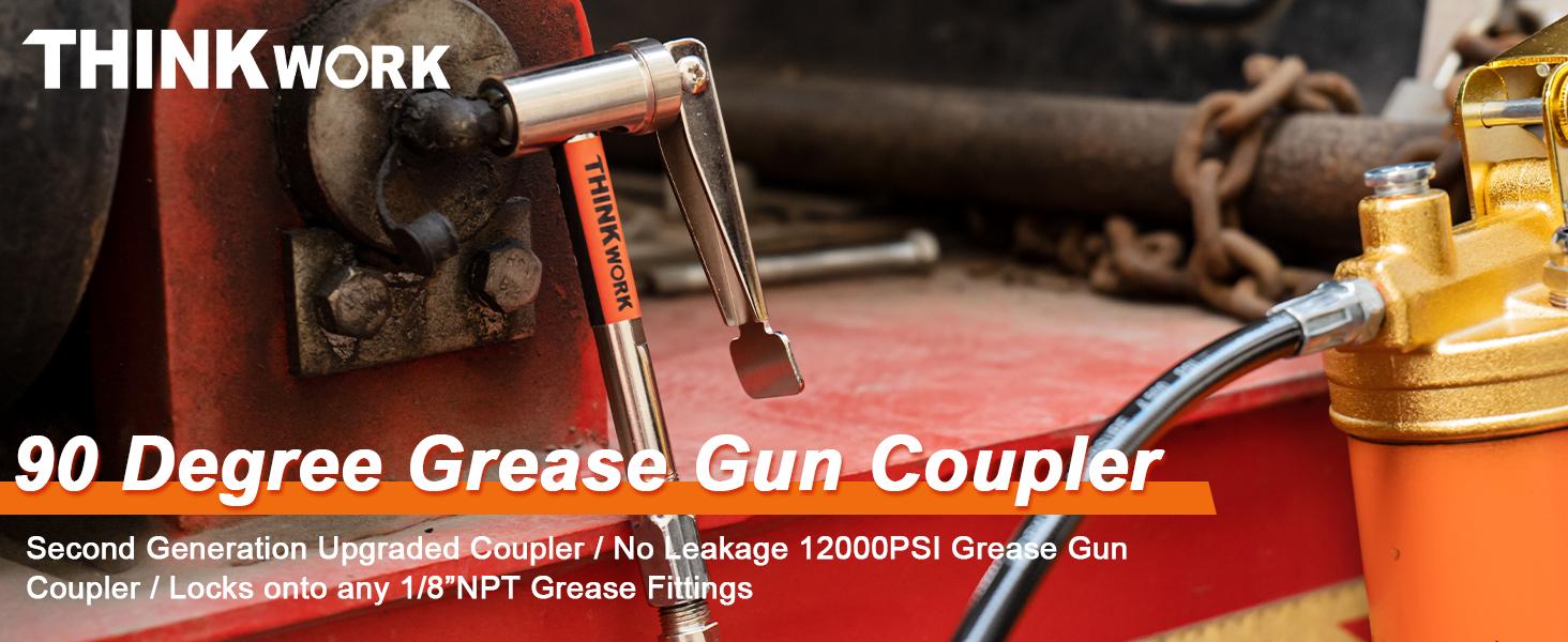 THINKWORK Grease Tool Coupler, Strong Lock on 90° Degree Grease Tips, 12000 PSI Quick Release Grease Coupler, Compatible with All Grease 1/8" NPT Grease Fittings