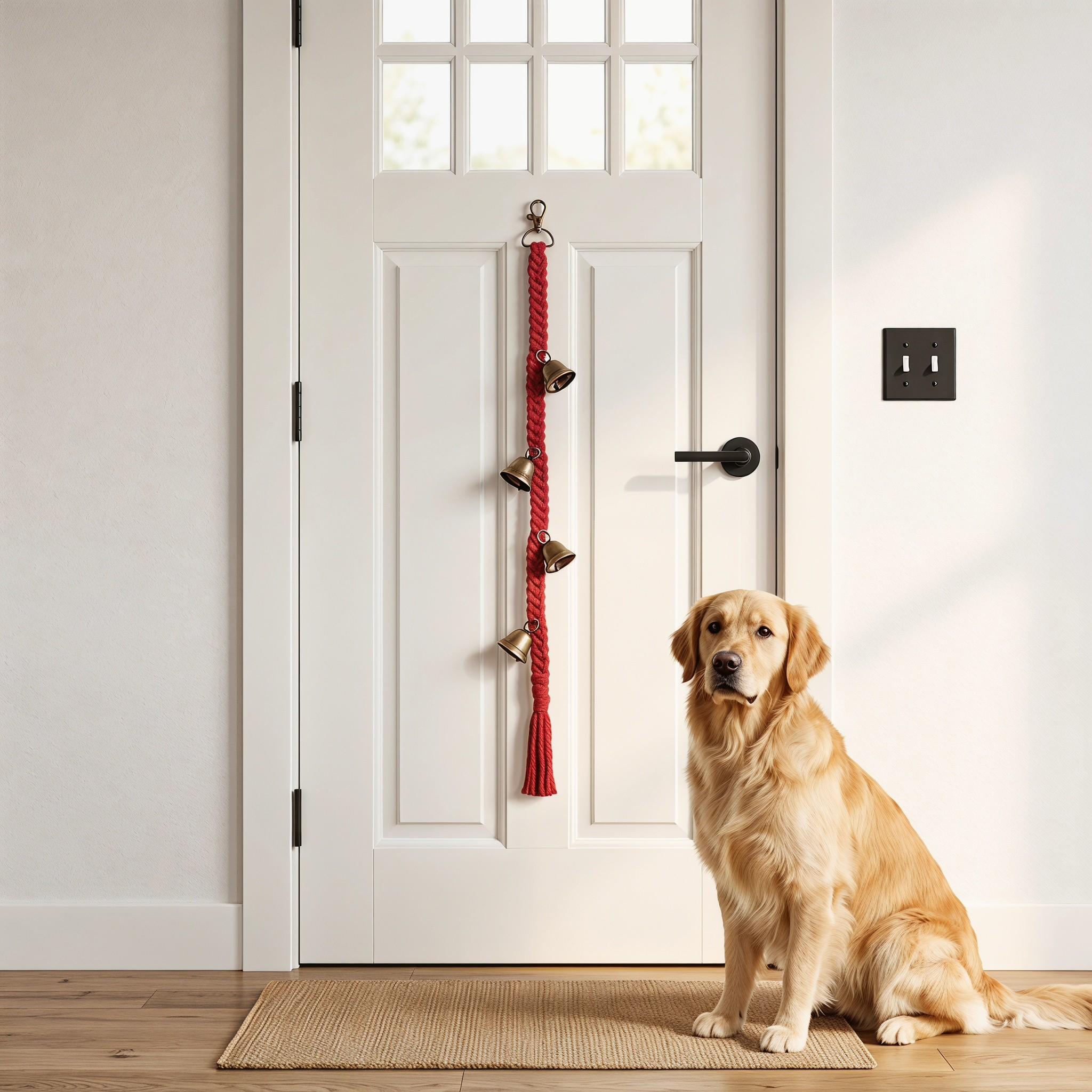 Dog Bell for Door and Litter Training, Cotton Handwoven Dog Doorbell with 6 Extra Bells, Adjustable Hanging Bell for Small to Large Dogs