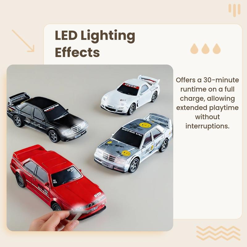 Classic Old Car Style RC Drift Car, RC Model Car, 1:43 Scale, 2.4g Wireless Remote Control, LED Lights, Type-C Charging, 30-Minute Battery Life
