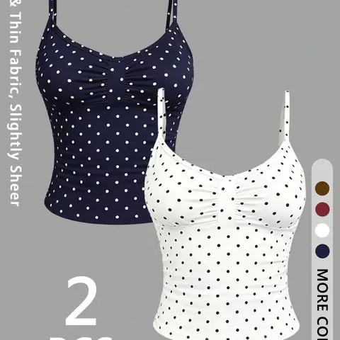 Women's Summer Polka Dot Sleeveless Tank Tops Set, Fitted Thin Strap Backless Crop Top, Cute Y2K Style Daily Vacation Wear
