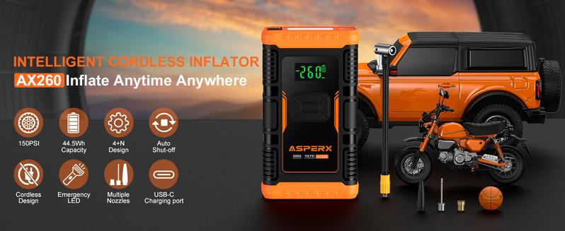 AsperX AX260 Jump Starter with Air Compressor, 3000A/150PSI  Car Battery Jump Starter, 12V Jumper Box Portable with Tire Inflator for Truck, Vehicle