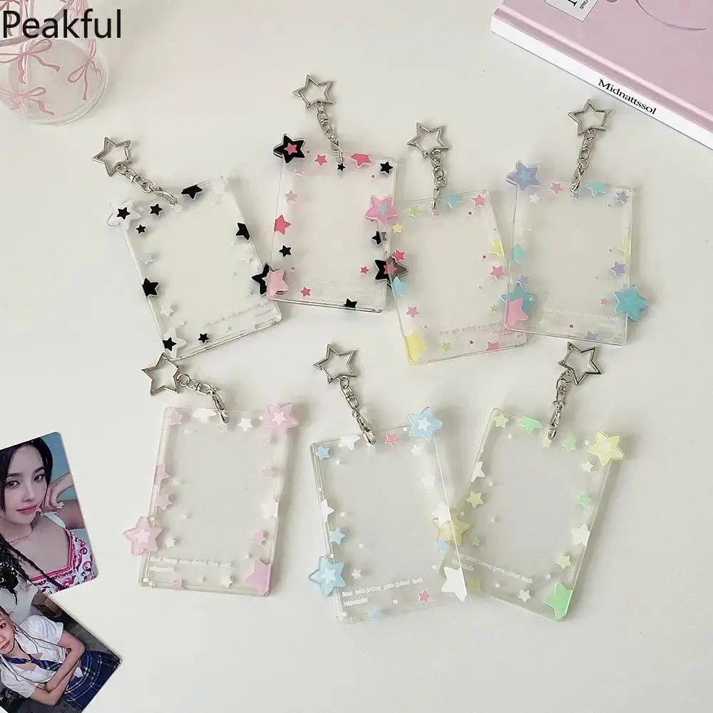 Star Kpop Photocard Holder Keychain, Clear Acrylic ID Card Case with Star Detail & Keyring, Cute Portable Photocard Protector for Bag Backpack, Ideal Gift for Kpop Fans & Collectors