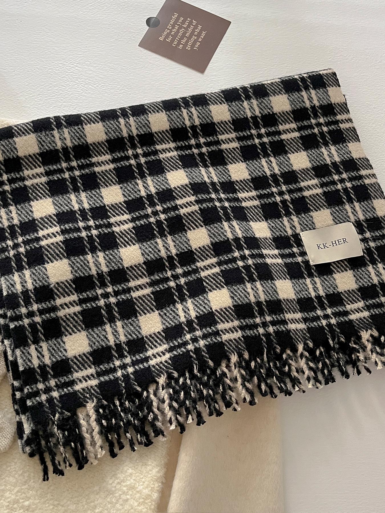 Women's Autumn Winter Casual Fashion Imitation Wool Checkered Scarf, Plaid Woven, Thickened Knit Wrap for Christmas Warmth