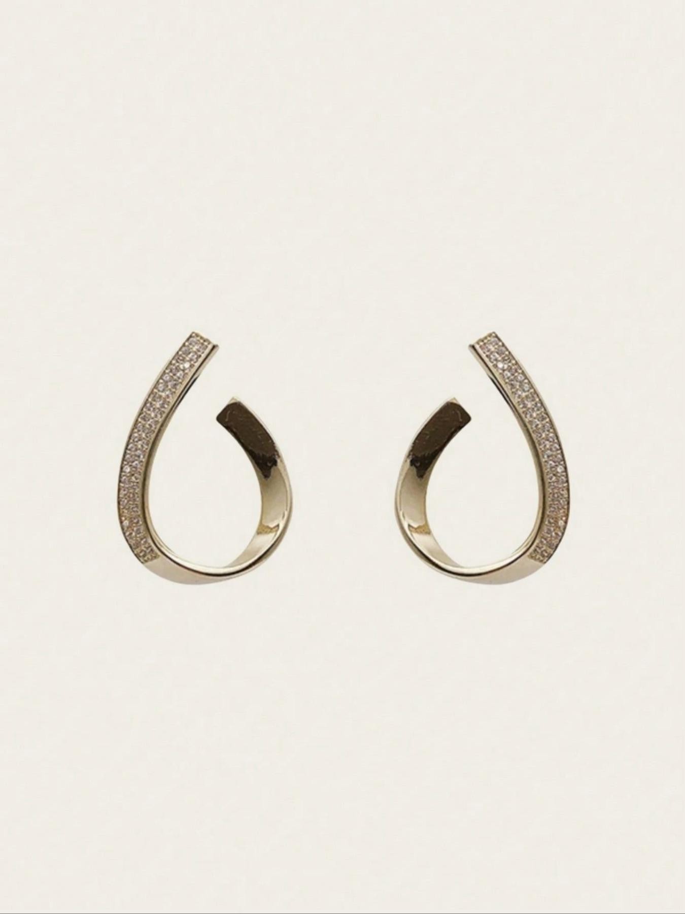 1 Pair Metal Rhinestone Geometric Arc Earrings, Unique Women's Daily Jewelry Studs, Fashionable Accessories for Everyday Wear