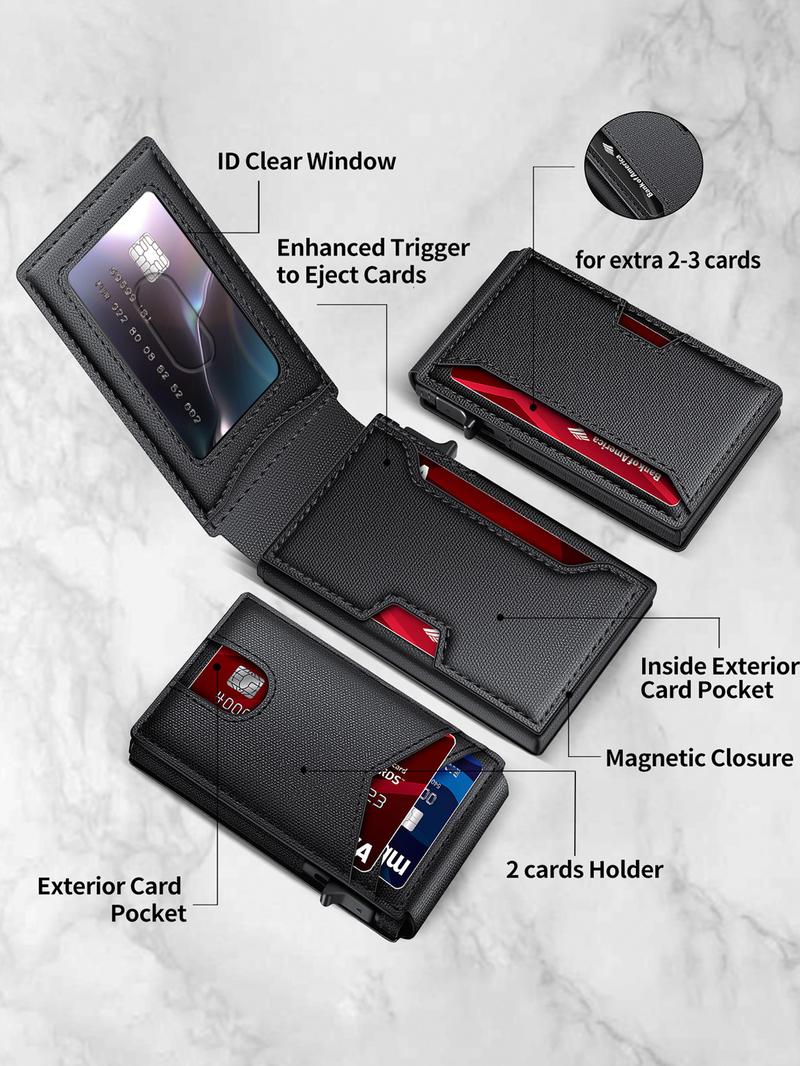 Stylish Black RFID Popup Card Wallet for Men - Slim Design, Secure Storage & Effortless One-Touch Eject（Does not support storing cash）