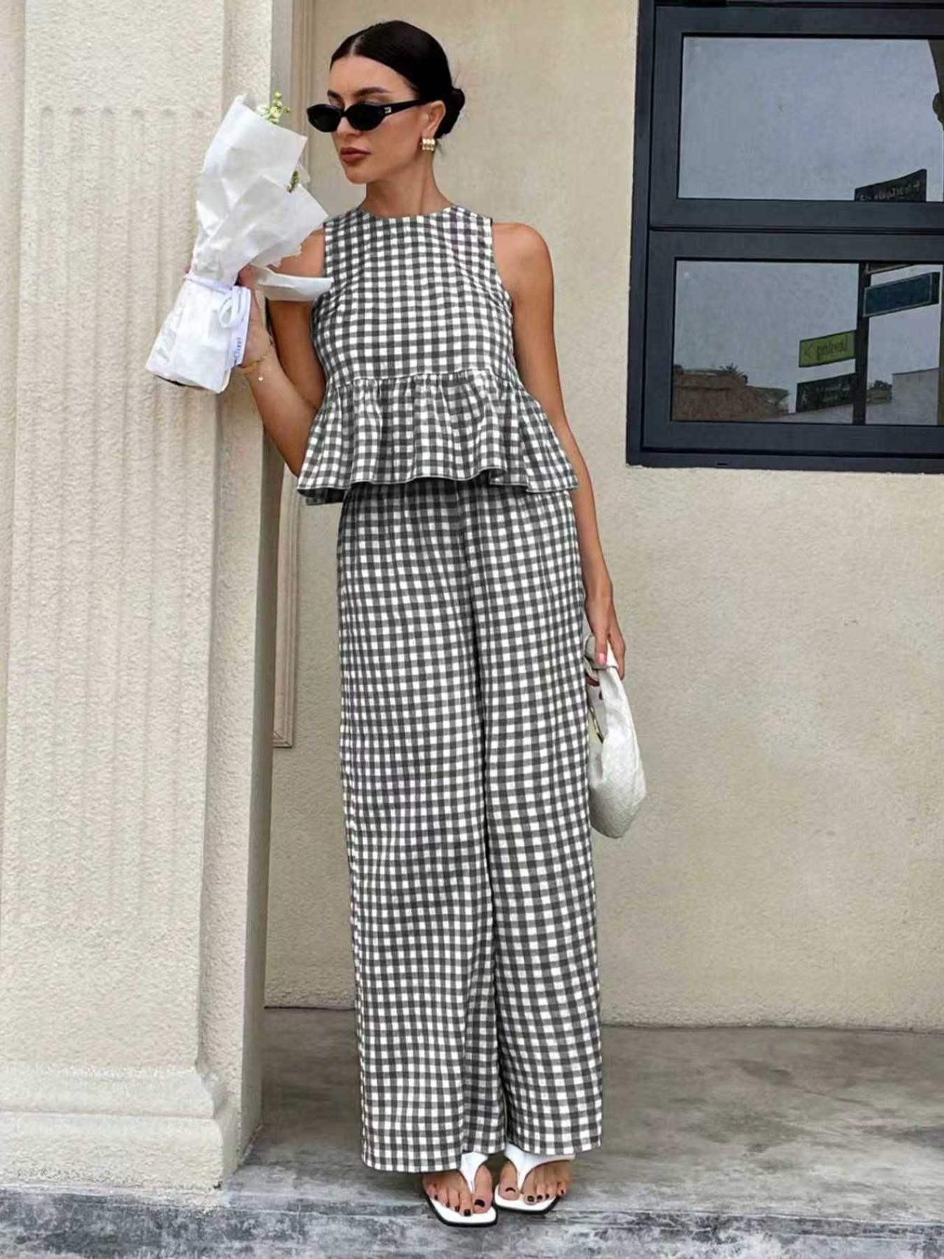 Women's Casual Sleeveless Top + Striped Pants Set, Sleeveless Matching Sets, Womenswear, Summer Wear, Perfect for Spring Festival/spring Break, Comfortable Daily Use Nk-0001-726