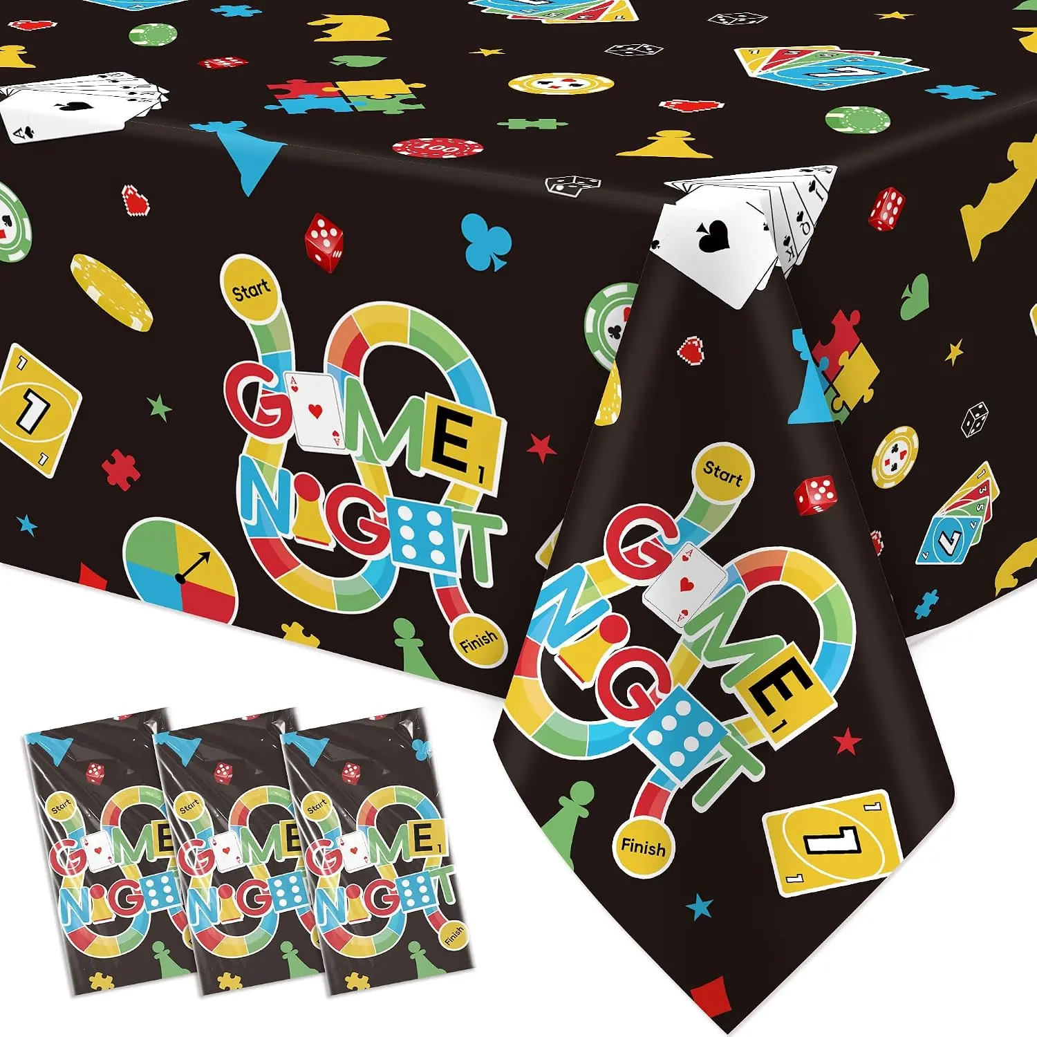 Family  Night Party Tablecloth Decorations, 3 count, 55in x 86in | Disposable Family House Board  Party Supplies Table Cover for Birthday  Adults Gaming Night