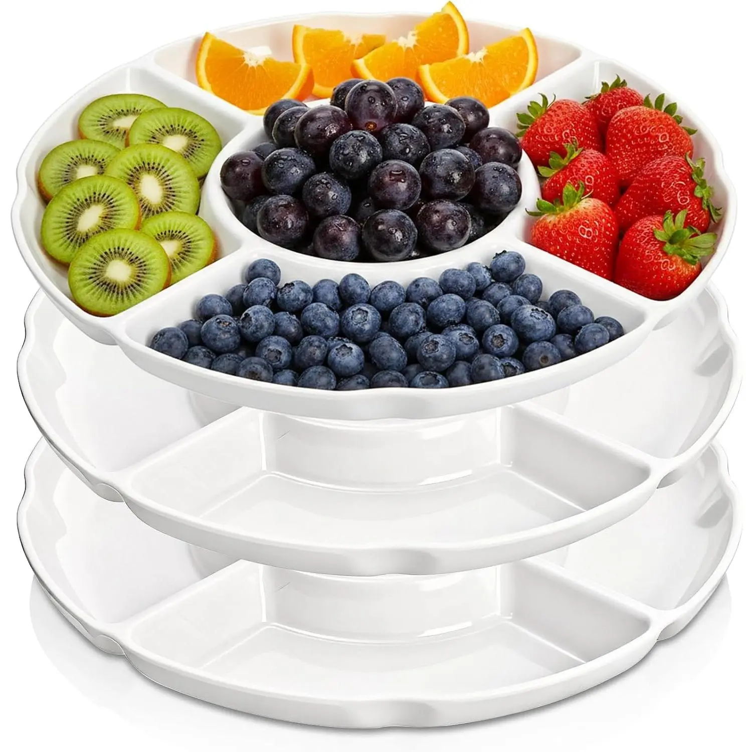 3 Pack Divided Serving Tray, 13 Inch Melamine Chip and Dip Platter, 5 Sectional Appetizer Veggie Plate, Party Snack Relish Tray for Serving Food, Nuts, Candy, Dried Fruit, Veggies