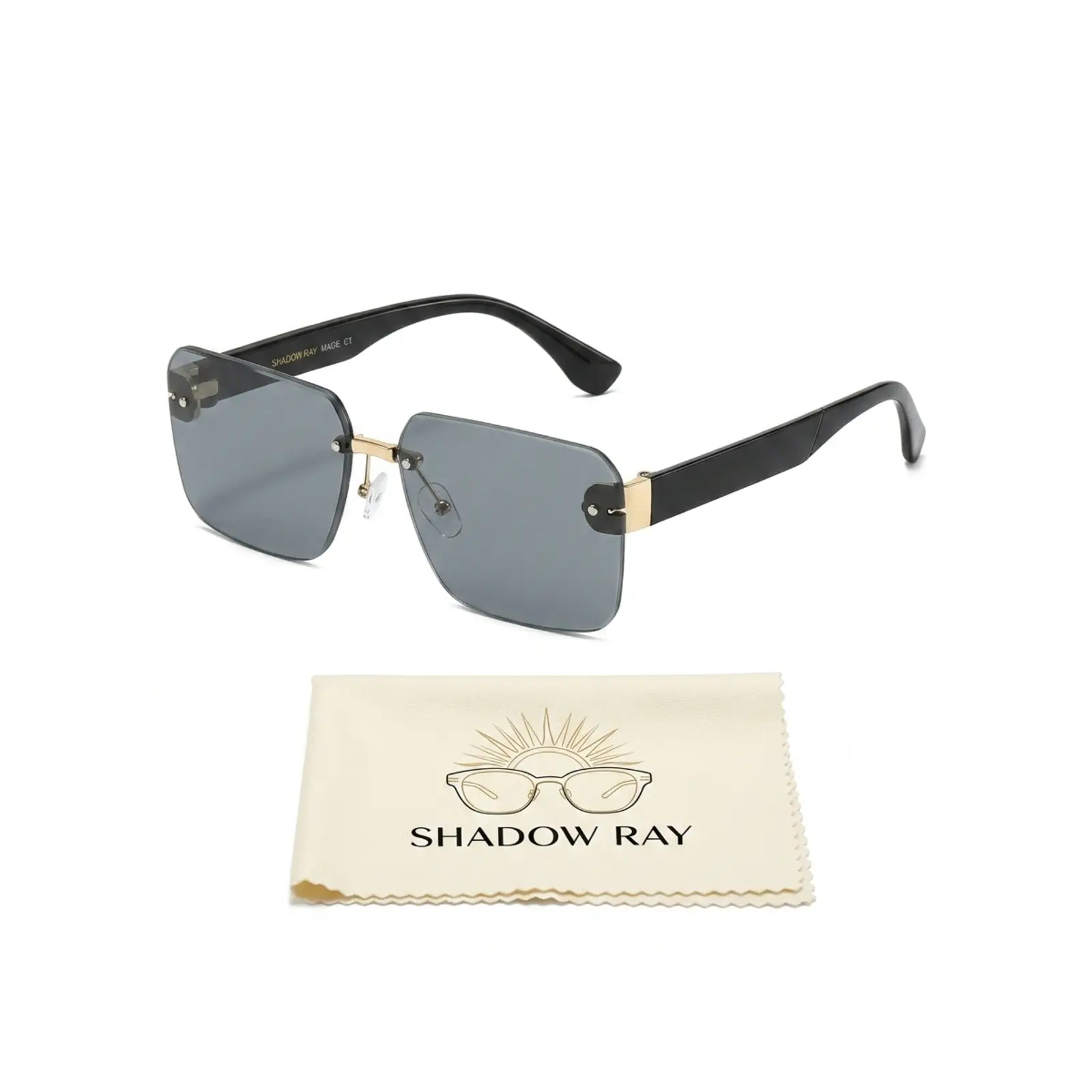 Unisex Rimless Square Sunglasses, Luxury Gold-Accent Grey Lens, UV400 Protection, Street-Wear Fashion Shades over  es tech sung less eunoia uv 400 inteligente cheap cool aura men women- classic sun  practical futuristic double driving photo glasses shop