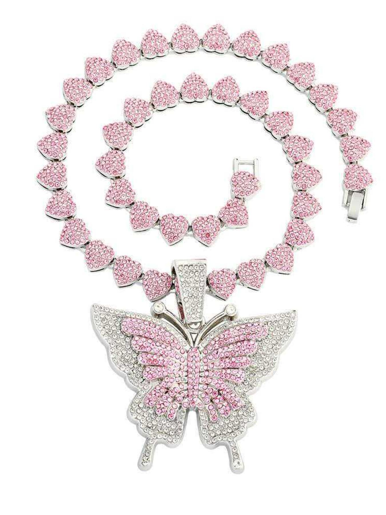 Butterfly Pendant Necklace for Women, Iced Out Rhinestone Heart Chain Choker, Y2K Jewelry, Hip Hop Bling, Fashion Accessories, Gift