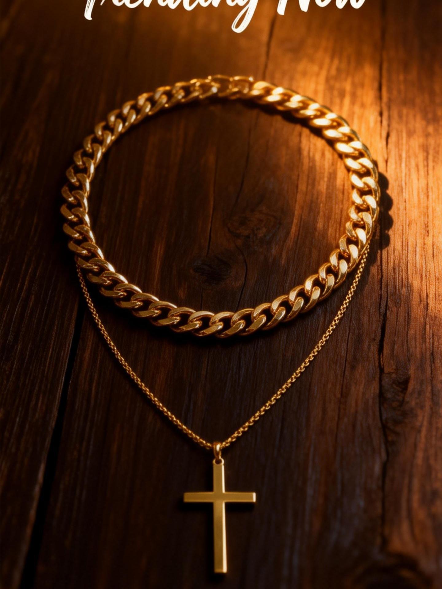 Men's Stainless Steel Jewelry Set, Punk Style Cross Necklace & Bracelet, Streetwear Accessories for All Seasons, Perfect Gift for Him