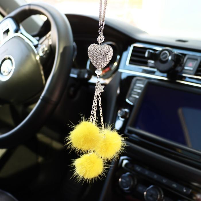 Fluffy Heart Rearview Mirror Charm, Cute Fuzzy Car Accessories for Women, Aesthetic Car Interior Hanging Decoration, Gift for Her