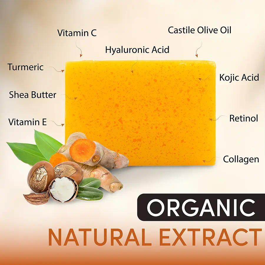 3PCS Lemon Turmeric Kojic Acid Soap Bar Cleanser – Dark Spot Remover for Face & Body | Brightening Turmeric Kojic Soap for Glowing Skin Cleansing