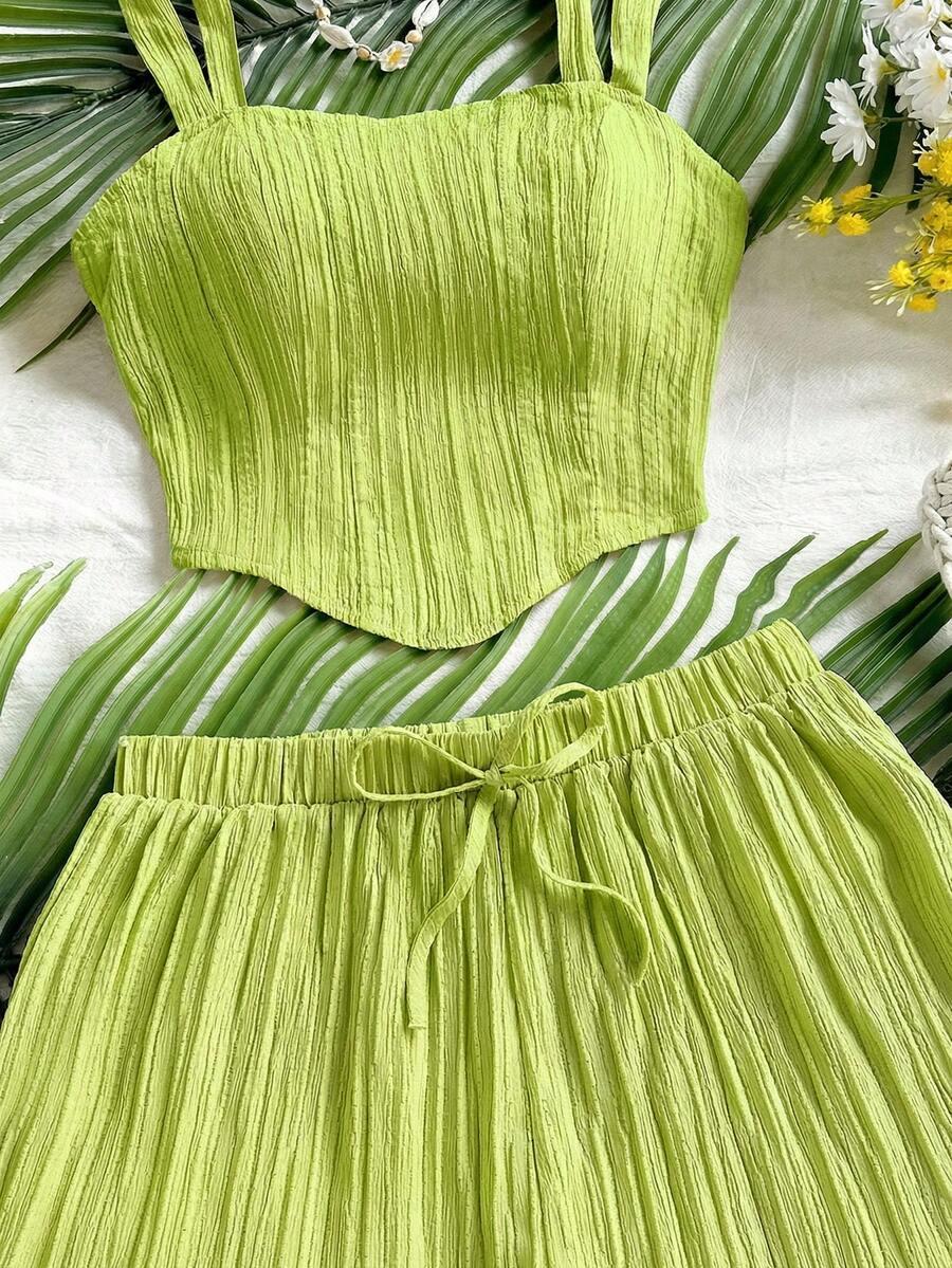 Women's Vacation Casual Resort Solid Color Spaghetti Strap Sleeveless Tank Top and Shorts Set, Summer Lounge Set, 2-Piece, Comfortable and Stylish, Perfect for Relaxing Days