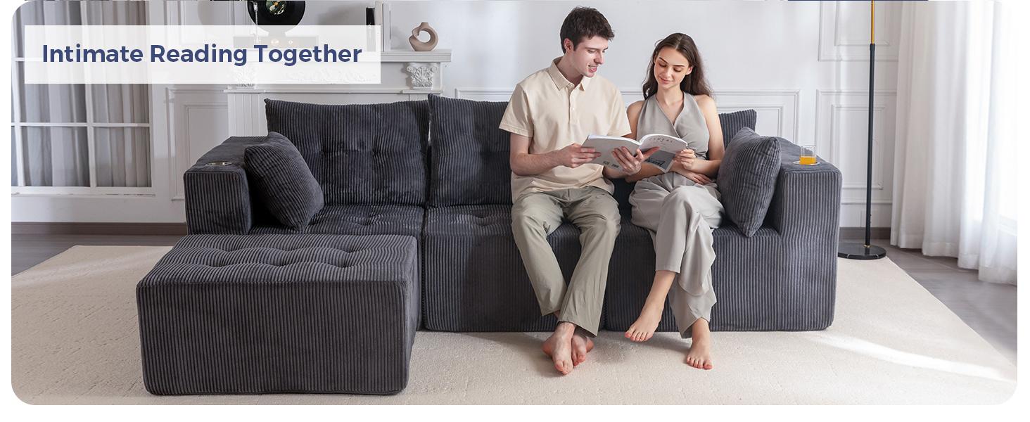 MAXYOYO Modular Sectional Sofa Couch, L Shaped Modern Cloud Couch with 1 Ottoman, Sofa in A Box, Tufted 4-Seat Boneless Sleeper Chair for Living Room, No Assembly Required